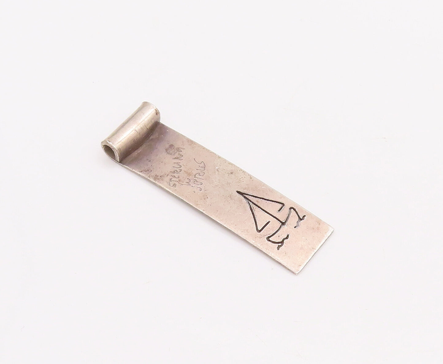 925 Sterling Silver Vintage Pendant Designer Minimalist Etched Boat  PT22871
