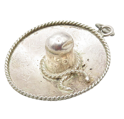 MEXICO 925 Sterling Silver Vintage Floral Etched Sombrero Pendant PT13799
