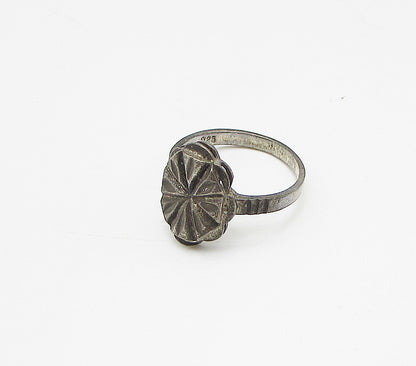 925 Sterling Silver  Vintage Dark Tone Carved Floral Band Ring Sz 7.5  RG3383