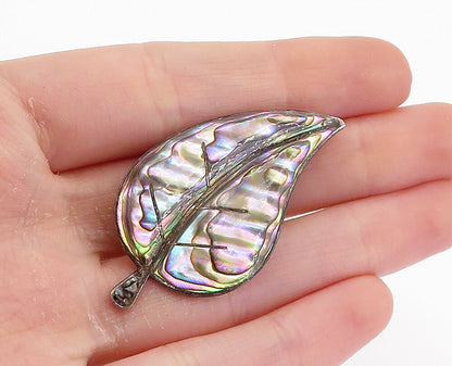 MEXICO 925 Sterling Silver  Vintage Abalone Single Leaf Brooch Pin  BP2802