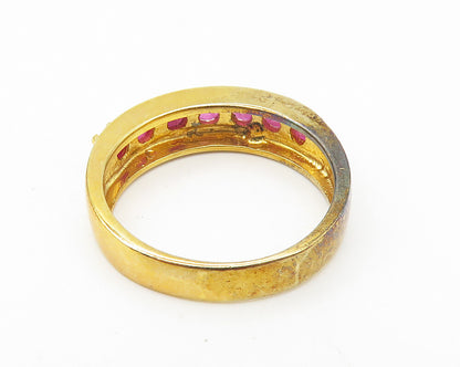 925 Sterling Silver  Prong Set Ruby Shiny Gold Plated Band Ring Sz 8  RG11040