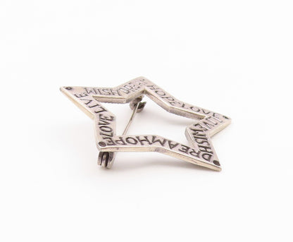 925 Sterling Silver Vintage Open Star Inspirational Words Brooch Pin BP7827