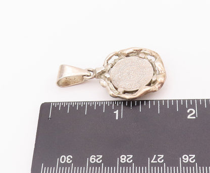 925 Sterling Silver Vintage Pendant MEXICO Donut Halo Brutalist Carved  PT22786