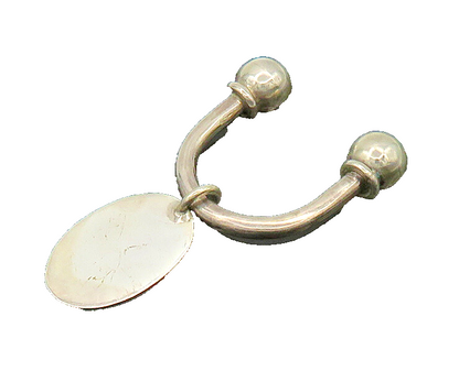 925 Sterling Silver  Vintage Shiny Oval Tag U Shape Key Ring  TR2762