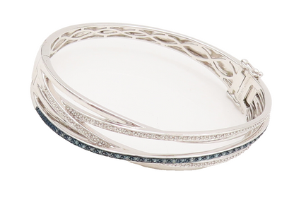 925 Silver  Vintage Blue & White Diamonds Multi Bangle Effect Bracelet  BT9961