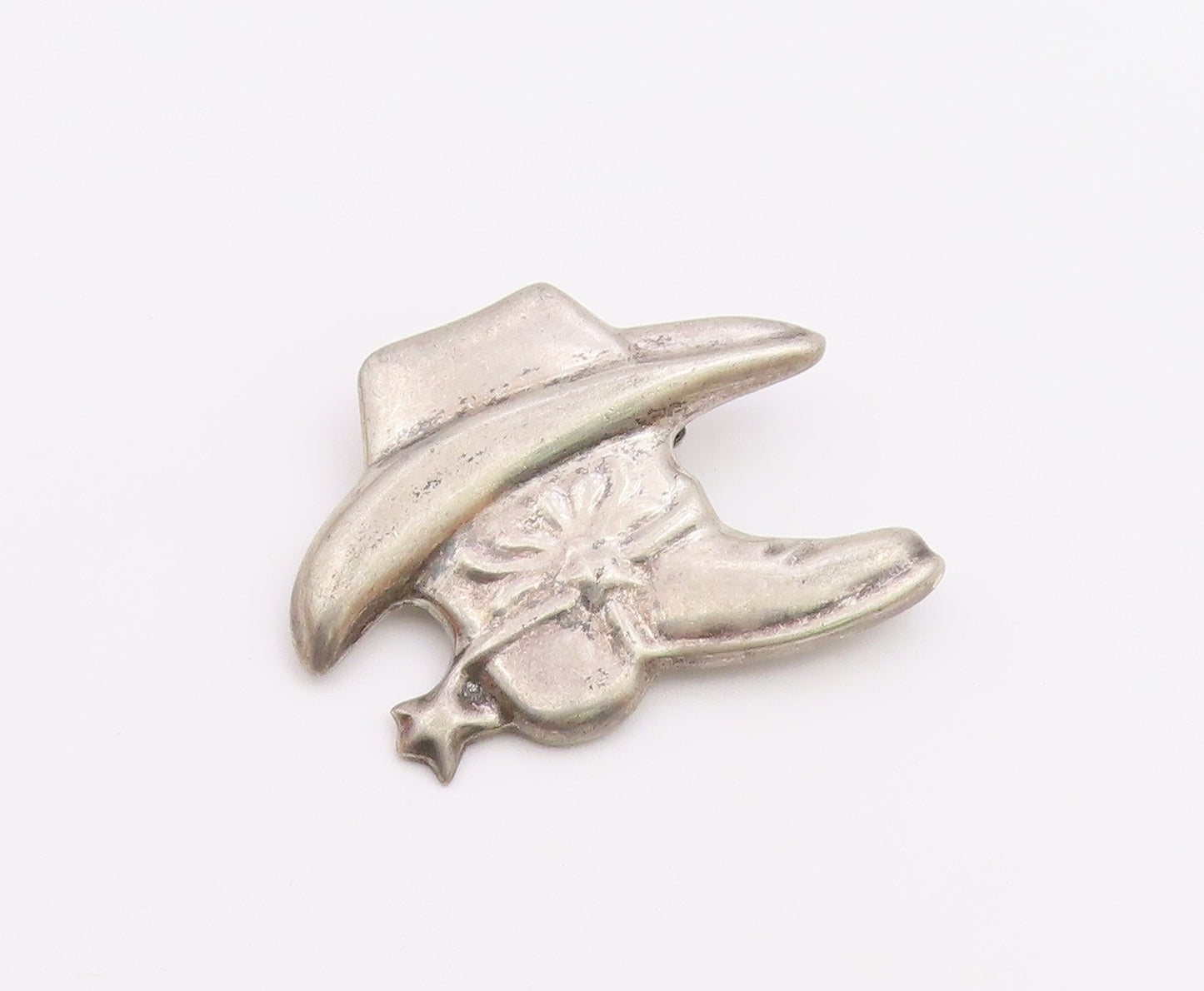 MEXICO 925 Sterling Silver  Vintage Cowboy Boot & Hat Motif Brooch Pin  BP8986