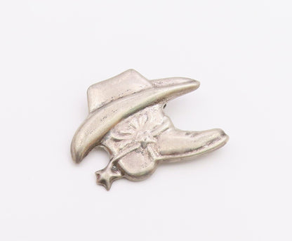 MEXICO 925 Sterling Silver  Vintage Cowboy Boot & Hat Motif Brooch Pin  BP8986