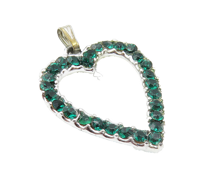 925 Sterling Silver  Green Topaz Shiny Open Love Heart Drop Pendant  PT8001