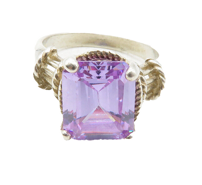 DAVID SIGAL 925 Silver  Vintage Cubic Zirconia Cocktail Ring Sz 10  RG12612