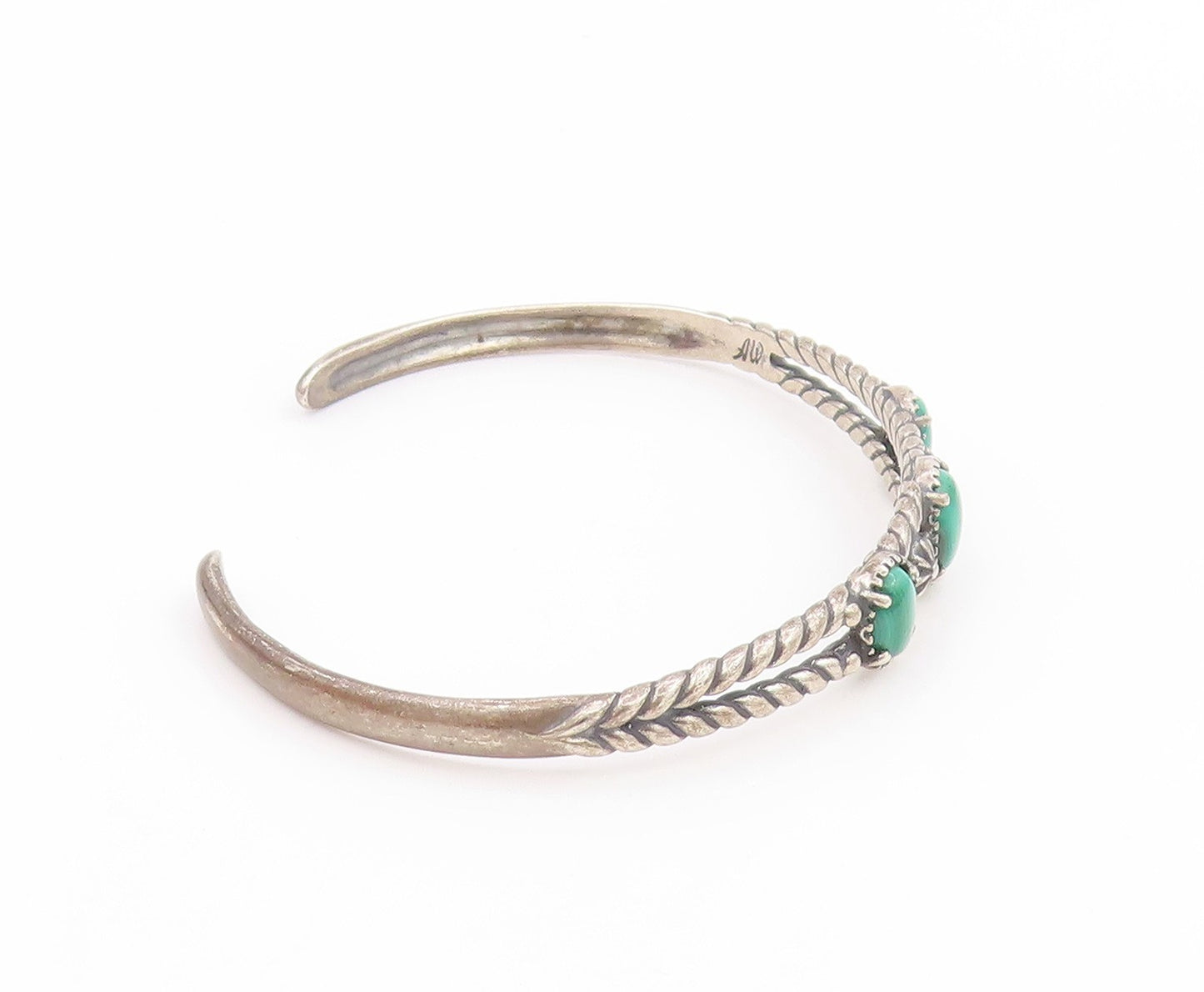 925 Sterling Silver Vintage Bracelet CAROLYN POLLACK Malachite Cuff  BT11766