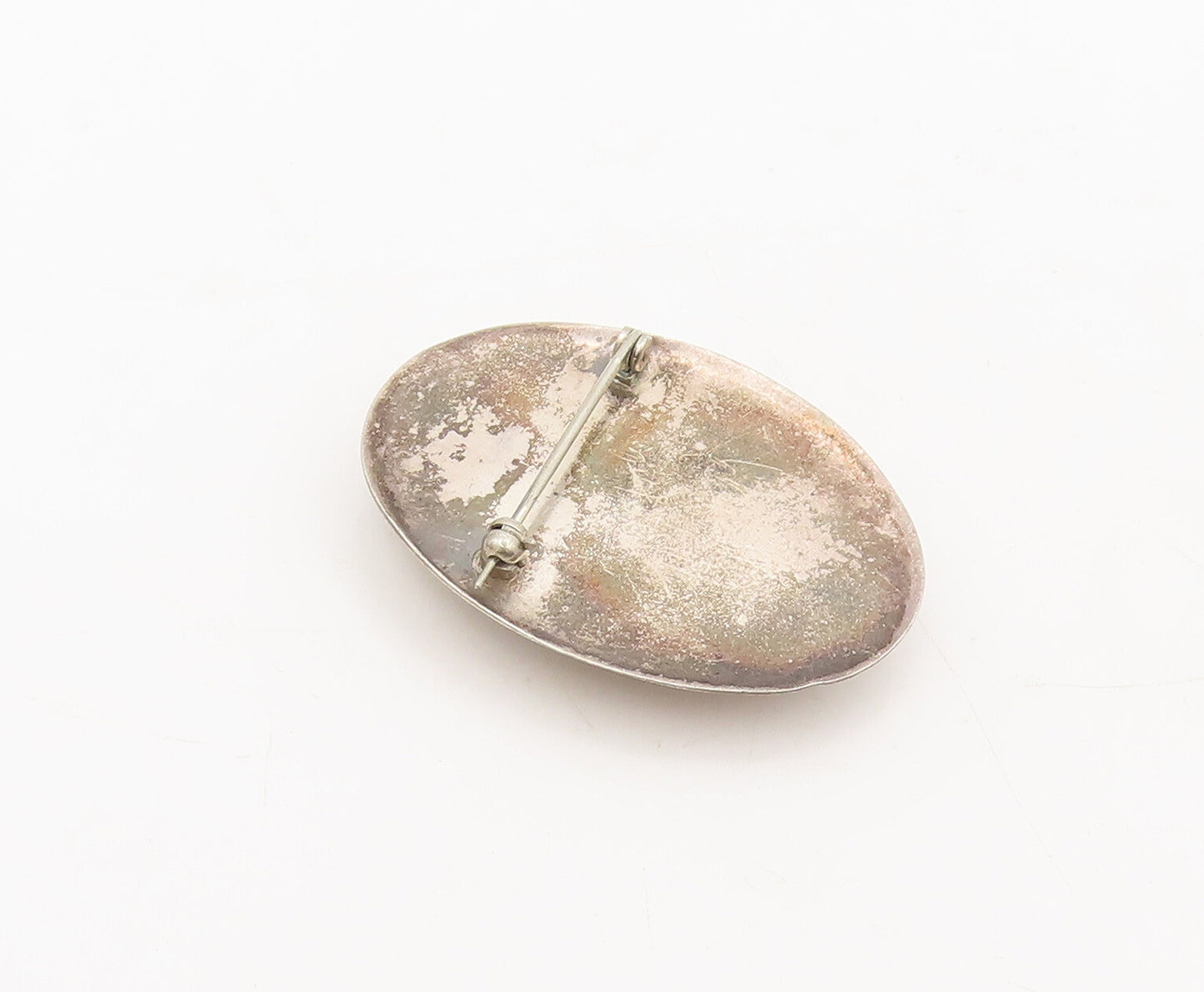 925 Sterling Silver Vintage Brooch Pin Minimalist Oval Cabochon Onyx  BP10579