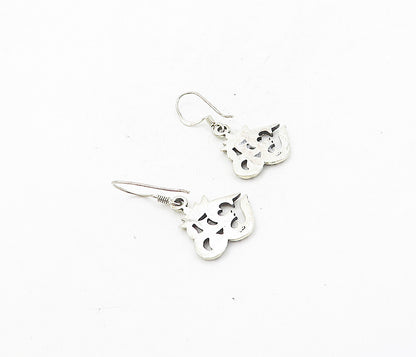 925 Sterling Silver  Vintage Shiny Om Spiritual Symbol Dangle Earrings  EG4132