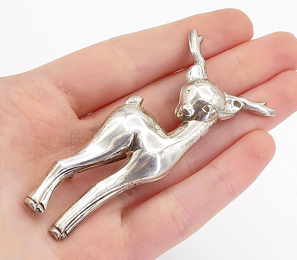 SB 925 Sterling Silver Vintage Shiny Baby Deer Motif Brooch Pin BP2836