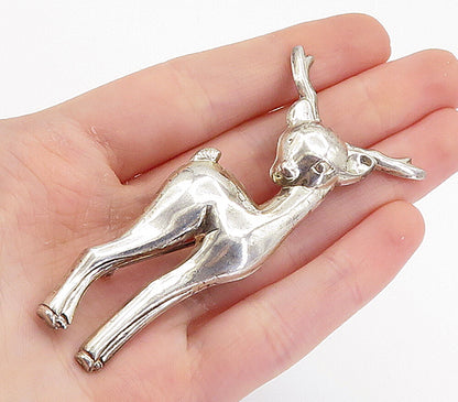 SB 925 Sterling Silver Vintage Shiny Baby Deer Motif Brooch Pin BP2836
