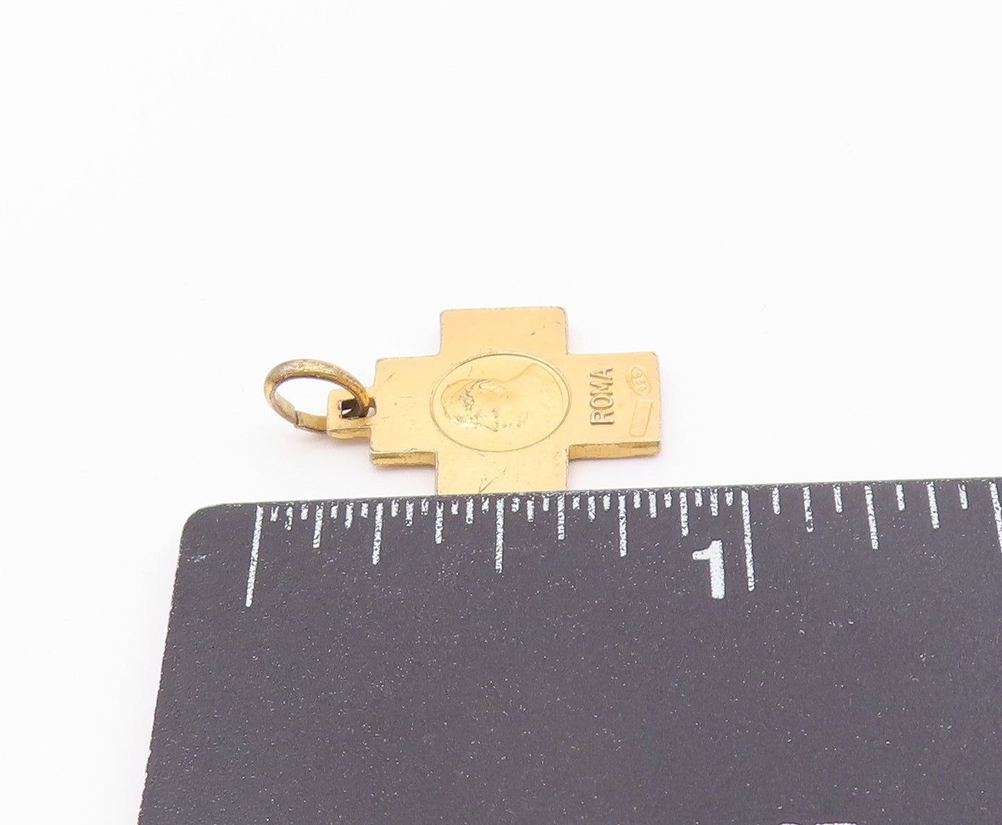 925 Silver  Vintage Gold Tone Religious Cross Of Peace & Pope Pendant  PT21042