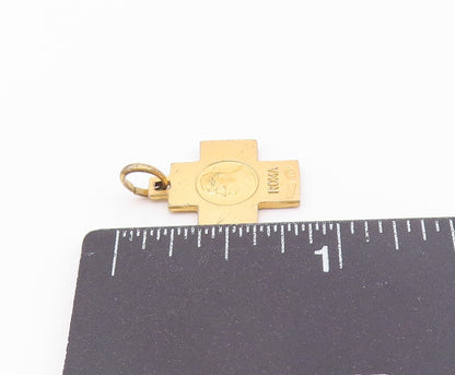 925 Silver  Vintage Gold Tone Religious Cross Of Peace & Pope Pendant  PT21042