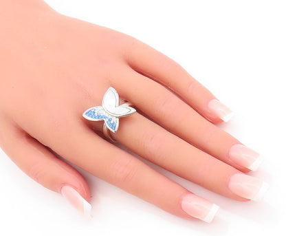 925 Sterling Silver Vintage Ring Solid Rhinestone Inlay Butterfly  Sz 7  RG28565