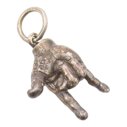 925 Silver  Vintage Rockstar Rock & Roll Hand Sign Charm Pendant  PT21411