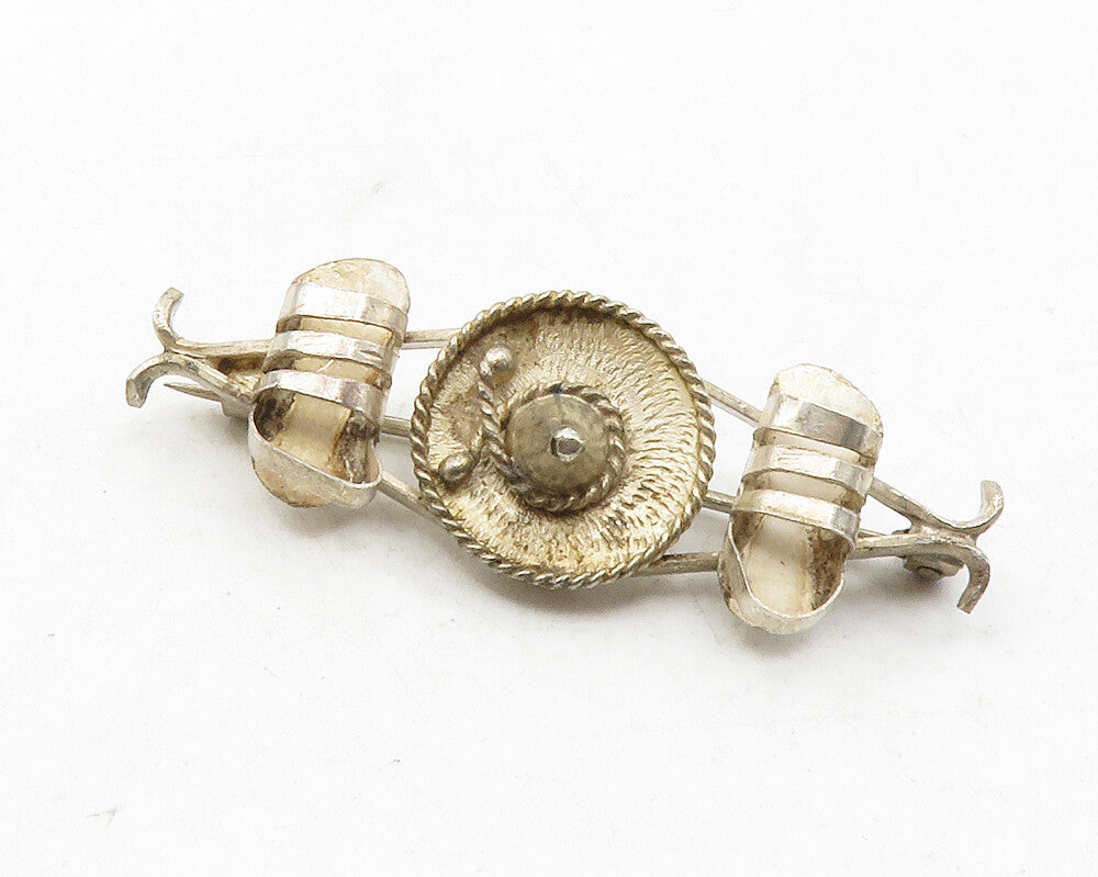 925 Sterling Silver  Vintage Antique Sombrero Hat & Sandals Brooch Pin  BP4535