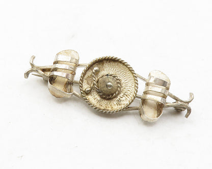925 Sterling Silver  Vintage Antique Sombrero Hat & Sandals Brooch Pin  BP4535