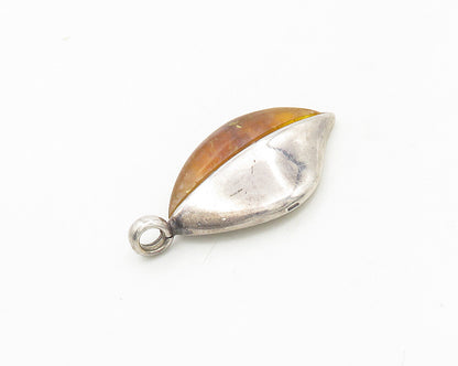 925 Sterling Silver  Vintage Amber Modernist Floral Leaf Pendant  PT14799