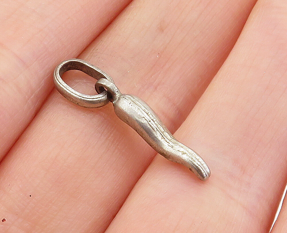 925 Sterling Silver  Vintage Petite Dark Tone Chili Pepper Drop Pendant PT4710