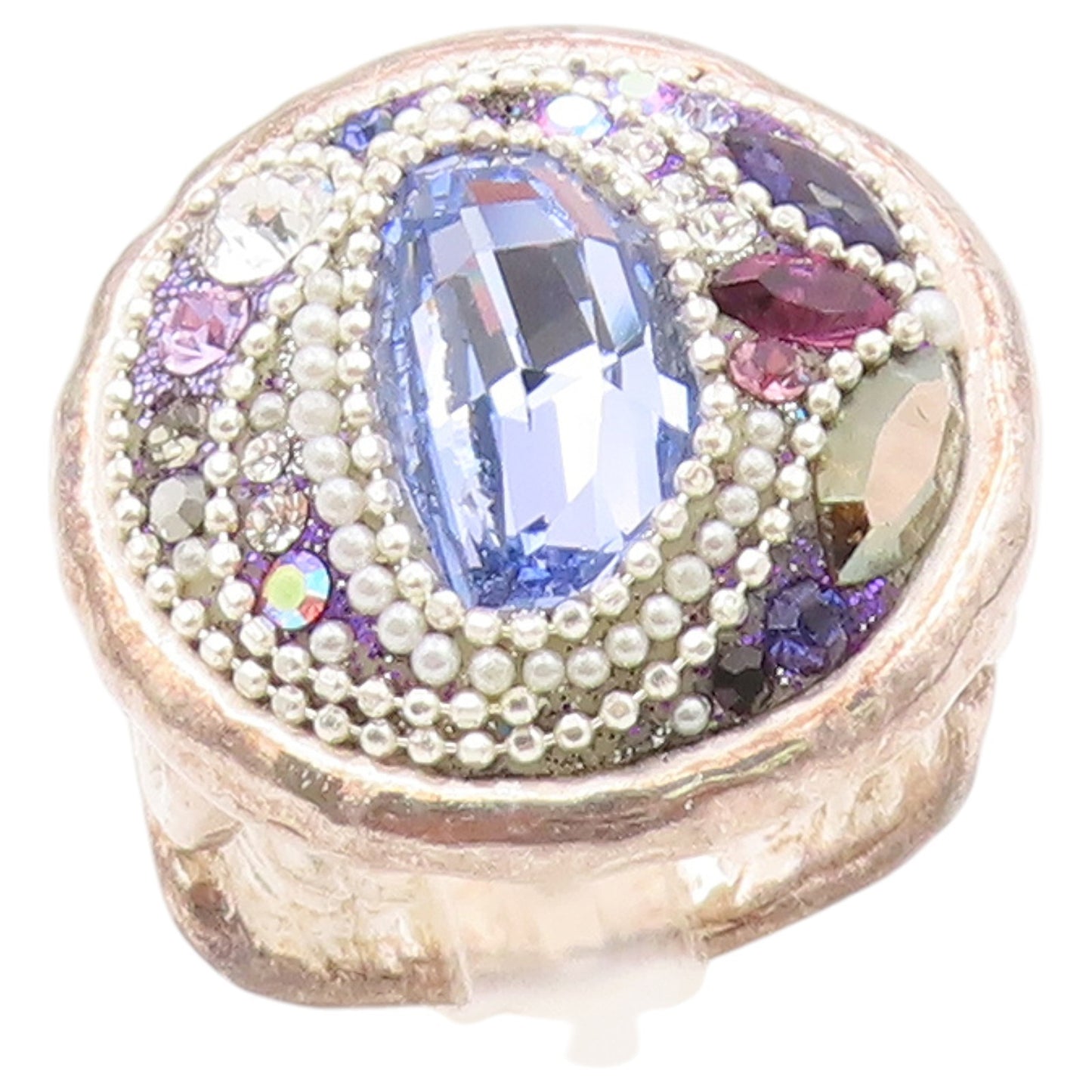 925 Sterling Silver Vintage Ring ISRAEL Multi Gemstone Cluster  Sz 10.5  RG36461