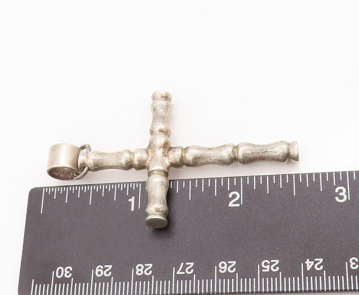 925 Sterling Silver Vintage Pendant Bamboo Stick Carved Religious Cross  PT23032