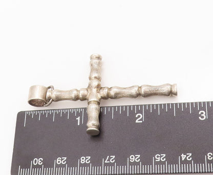 925 Sterling Silver Vintage Pendant Bamboo Stick Carved Religious Cross  PT23032