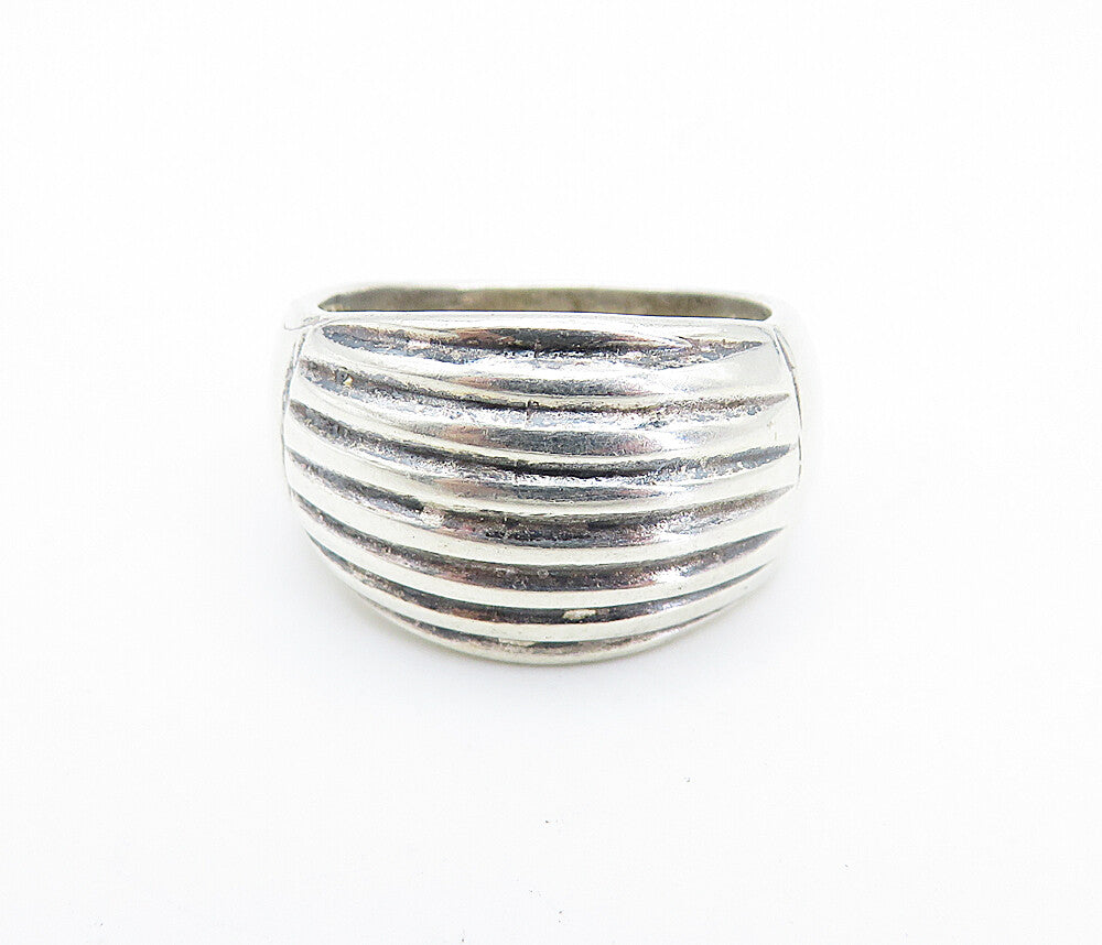 925 Sterling Silver  Vintage Shiny Ribbed Dome Design Band Ring Sz 6  RG7125