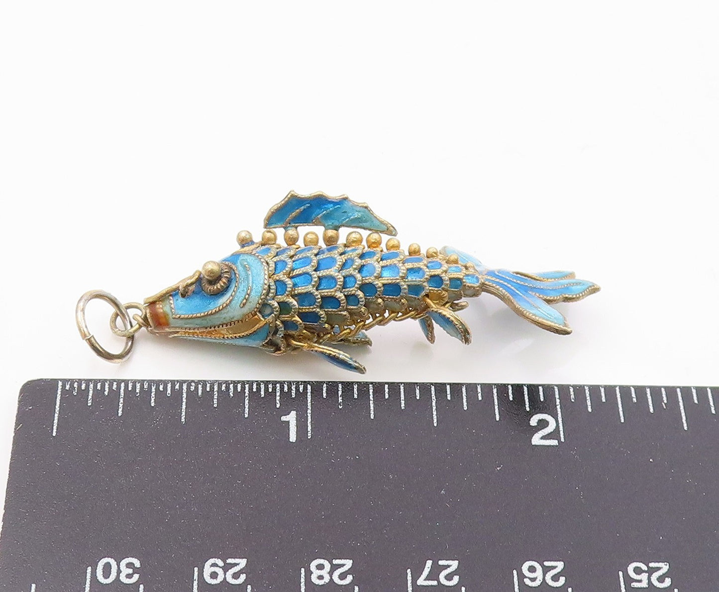 925 Sterling Silver  Vintage Blue Enamel Koi Fish Pendant (MOVES)   PT17593