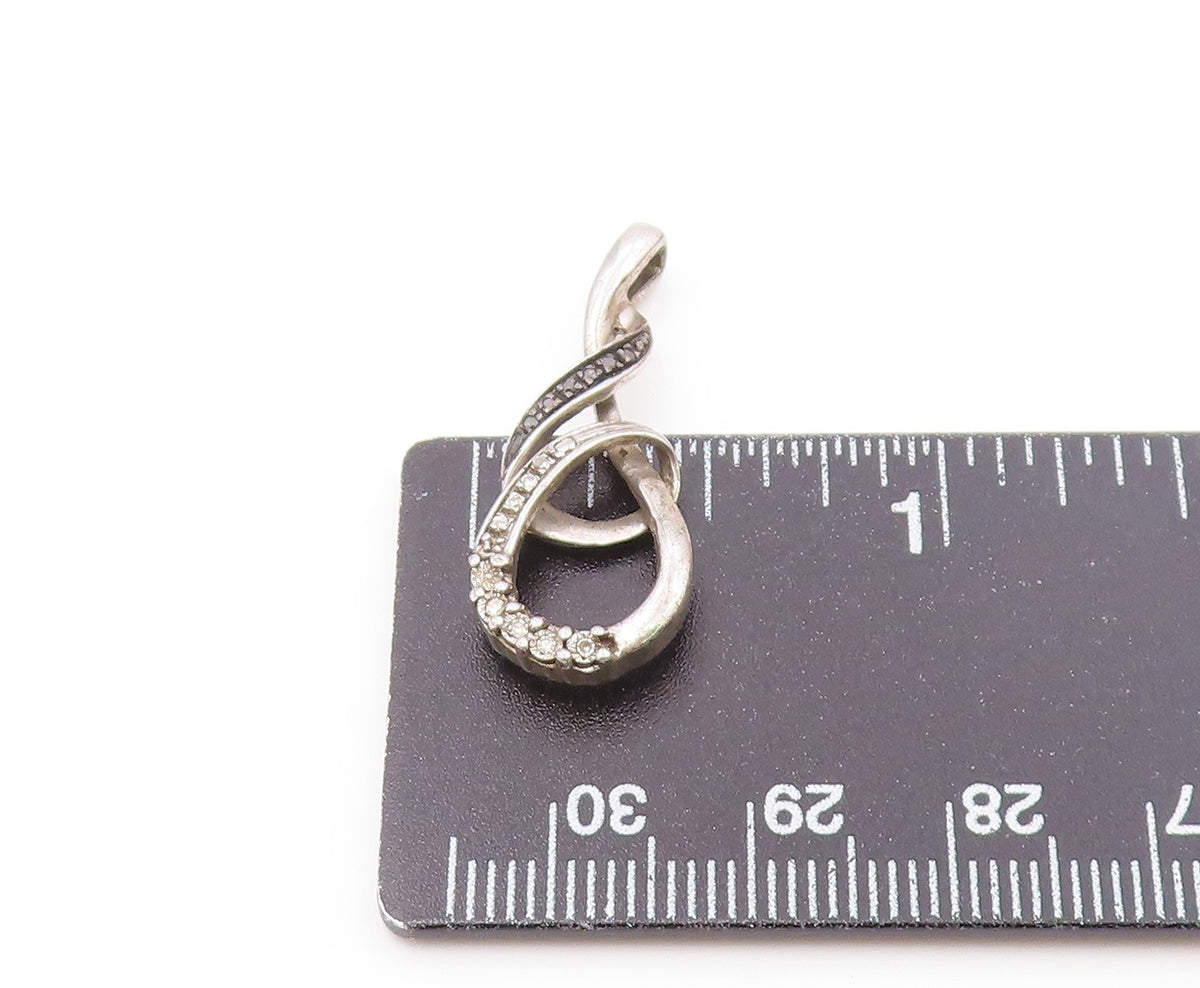 925 Sterling Silver  Vintage Genuine Diamonds Swirl Loop Pendant  PT15549