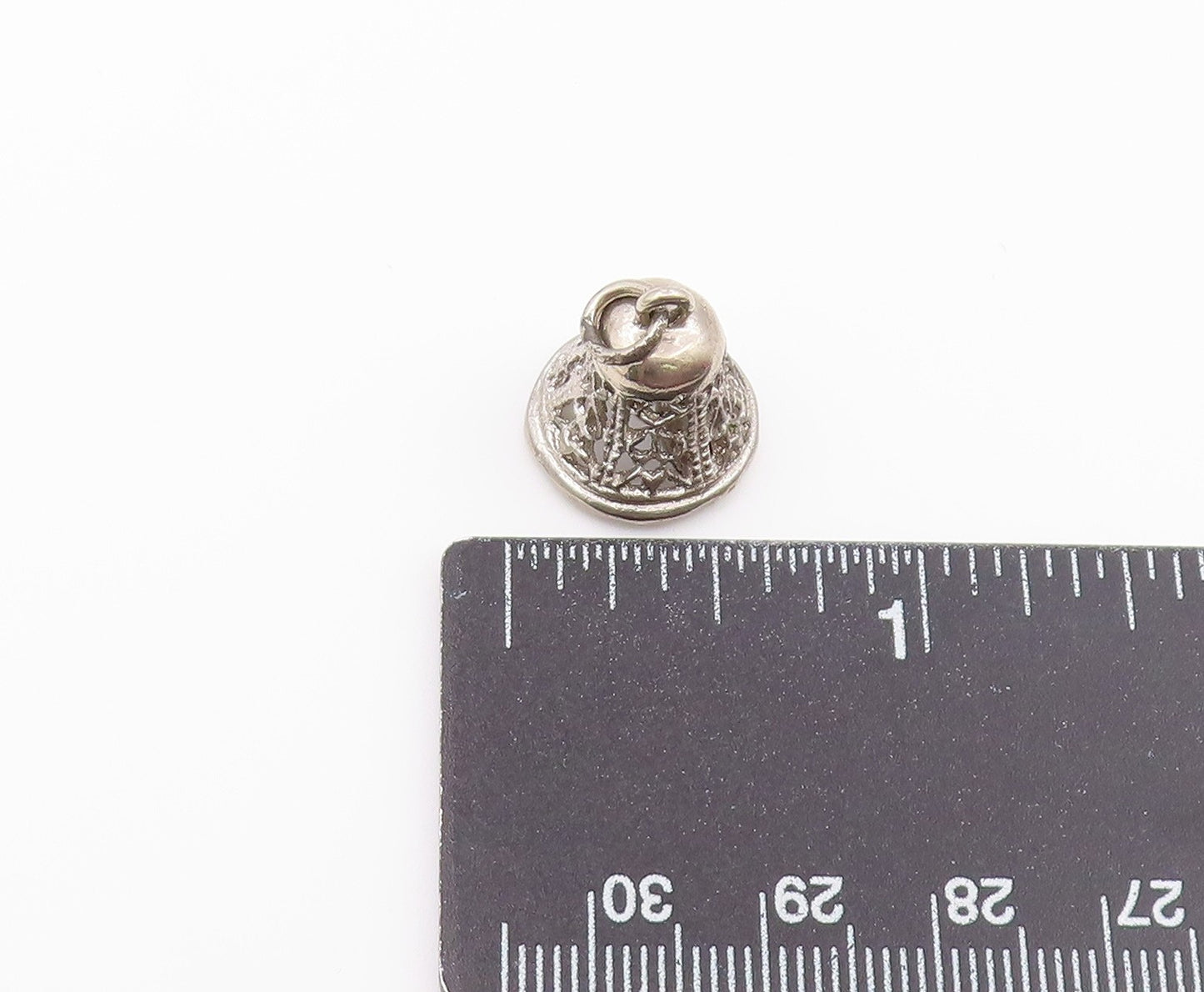 925 Sterling Silver Vintage Pendant Openwork Bell With Movable Clapper  PT26453