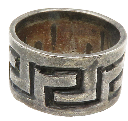 MEXICO 925 Sterling Silver  Vintage Greek Key Chiseled Band Ring Sz 6  RG15177