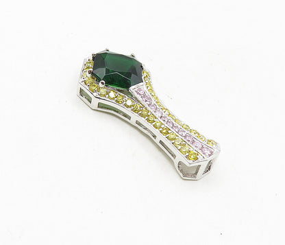 925 Sterling Silver  Green Pink & Yellow Topaz Vertical Slide Pendant  PT6645
