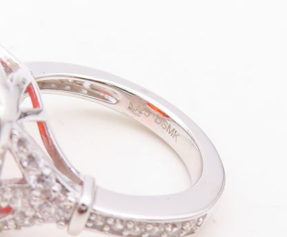 925 Sterling Silver Vintage Ring Square Orange Halo White CZ  Sz 7 RG30359