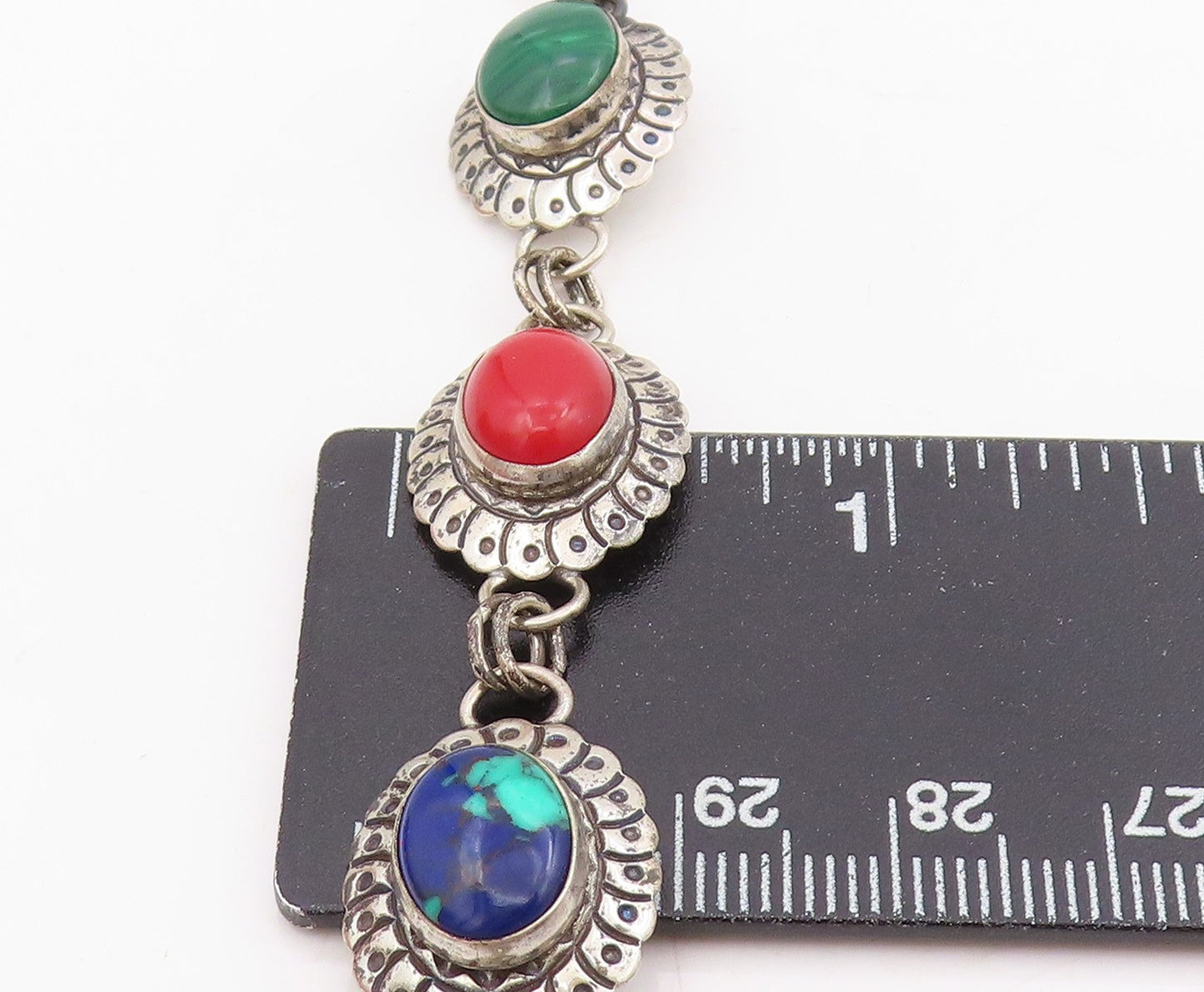 925 Sterling Silver Vintage Bracelet SOUTHWESTERN Multi Gemstone Link BT11527