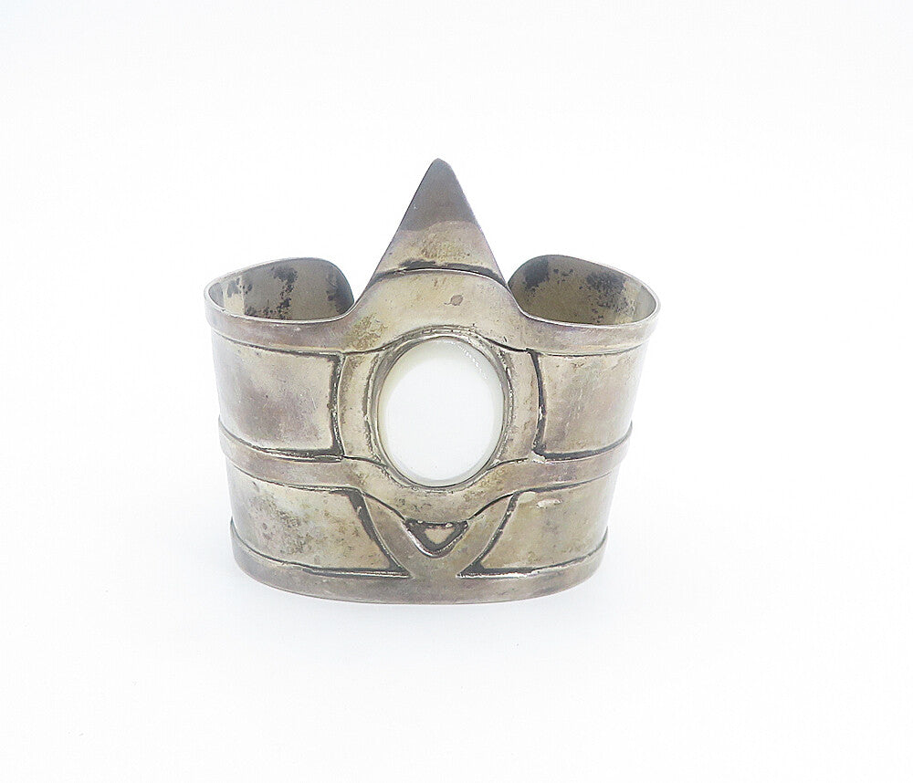 925 Sterling Silver  Vintage Antique Mother Of Pearl Cuff Bracelet  BT3385