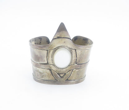 925 Sterling Silver  Vintage Antique Mother Of Pearl Cuff Bracelet  BT3385