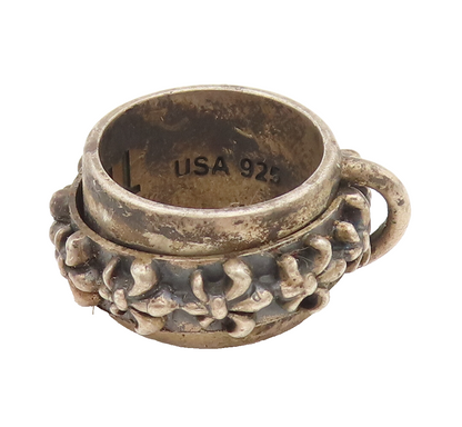 BERYLL USA 925 Silver  Vintage Carved Flower Band Solid Ring Sz 7.75  RG26881