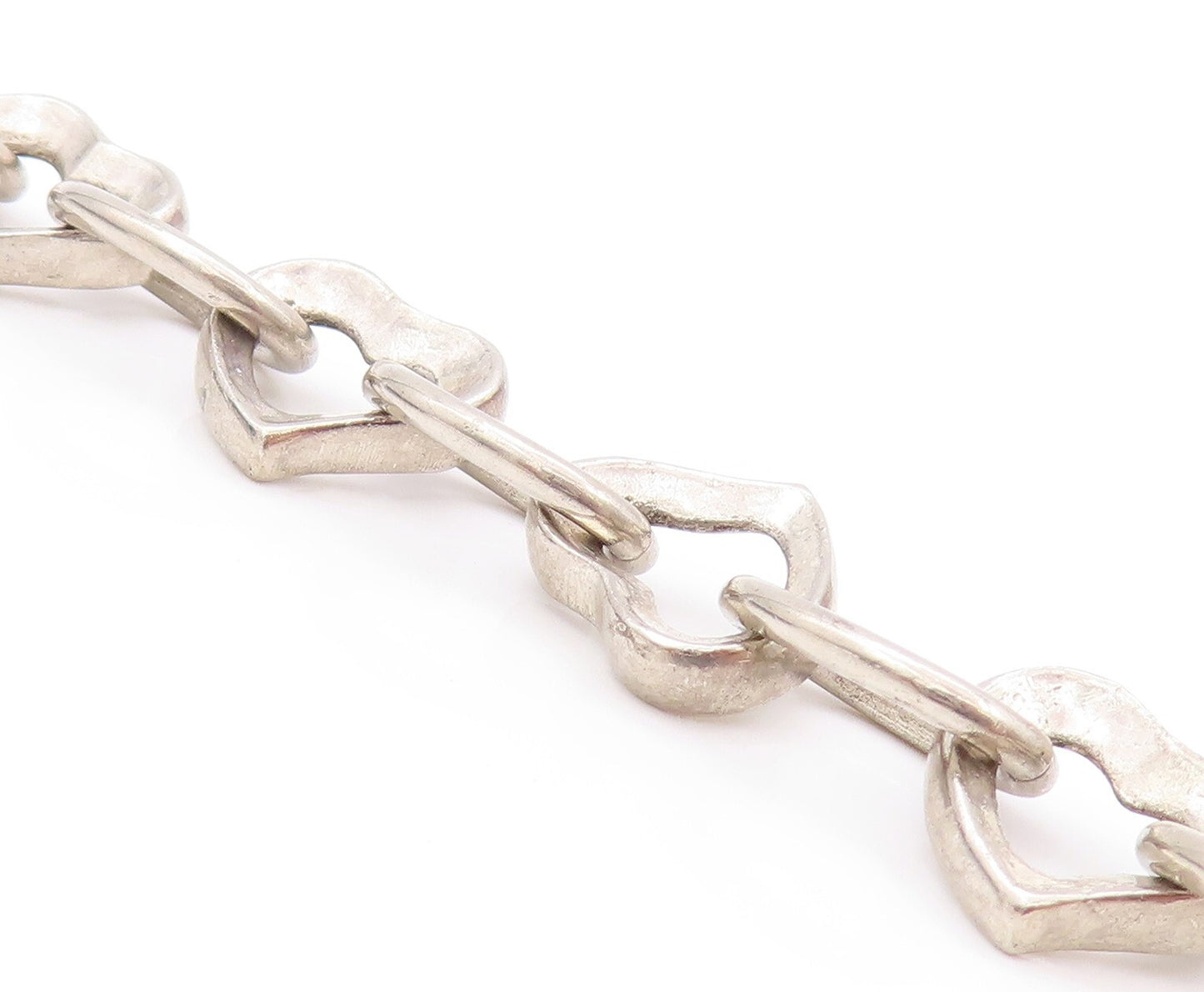 925 Sterling Silver Vintage Bracelet Rings & Cutout Hearts Linked  BT11135