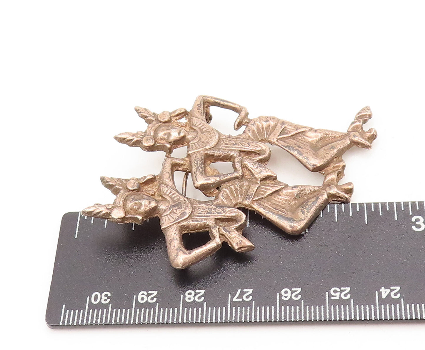 925 Sterling Silver Vintage Brooch Pin Carved Triable Dancing Girls  BP10614
