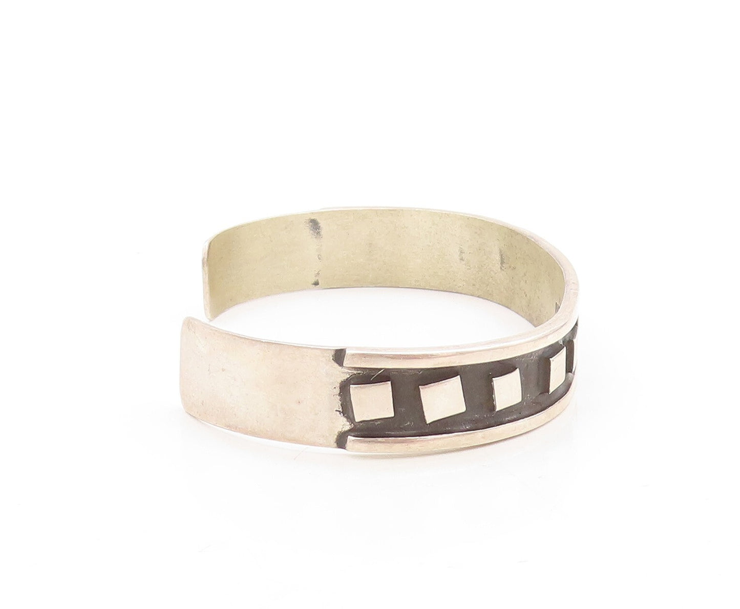 925 Sterling Silver Vintage Bracelet MEXICO Dark Tone Square Carved Cuff BT10955