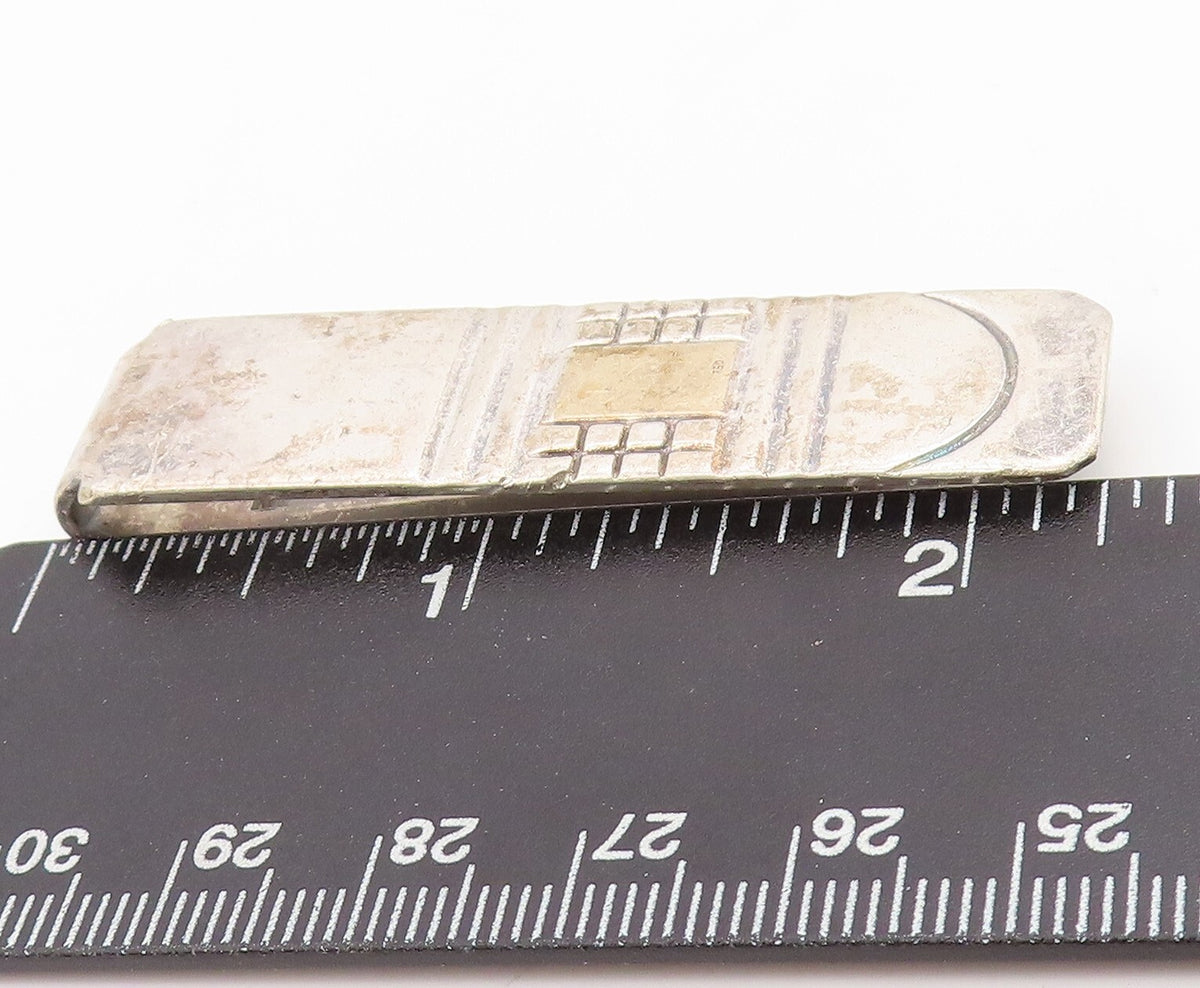 925 Sterling Silver Vintage Money Clip Solid Designer Brick Wall Carved  TR3874