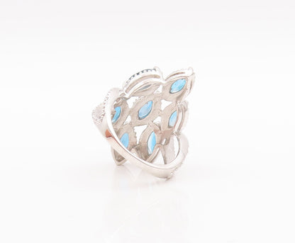 925 Sterling Silver Vintage Ring Marquise Cut Blue London Topaz  Sz 7.5 RG29620
