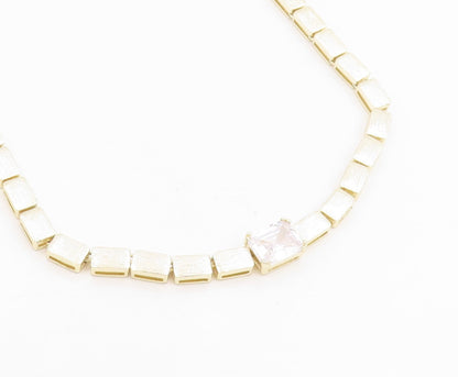 925 Sterling Silver Vintage Necklace Gold Plated CZ Geometric Collar  NE4868