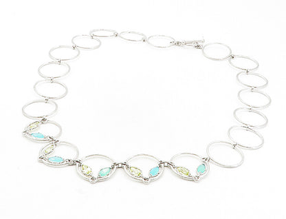 925 Sterling Silver  Chalcedony & Topaz Open Circle Link Chain Necklace NE1657