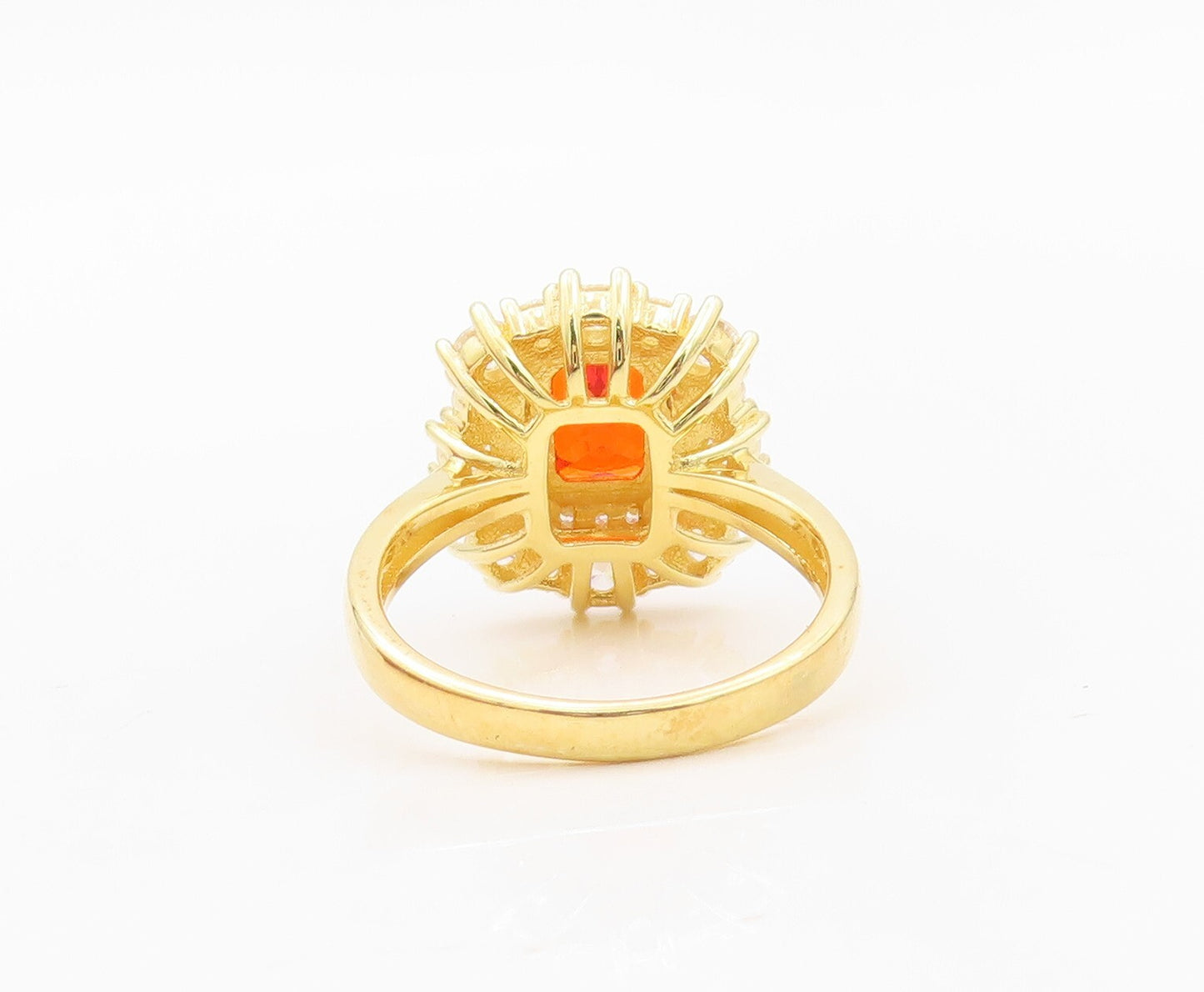 925 Sterling Silver Vintage Ring Gold Plated Red Beaded White CZ  Sz 7  RG30165