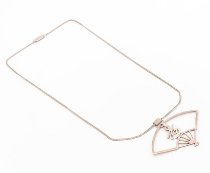 925 Sterling Silver Vintage Necklace Dark Tone Cutout Chinese Hand Fan  NE4386