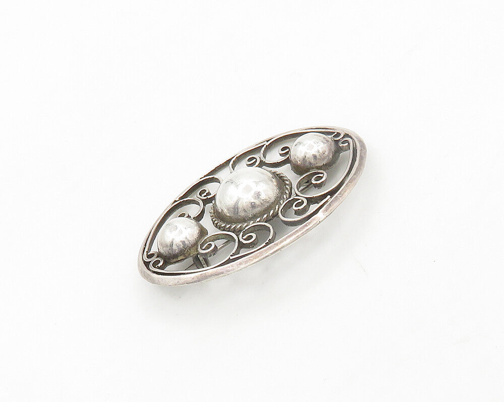 MEXICO 925 Silver  Vintage Antique Shiny Swirl Twist Dome Brooch Pin  BP7637